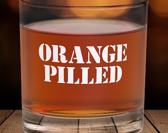 Orange Pilled Bitcoin Whiskey Glass, Crypto Investor Gift, Rocks Glass Gift for Husband, Bitcoin Decor, Bar Gifts for Him, Mens Barware