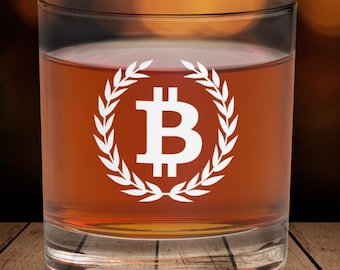 Bitcoin Rocks Glass, Crypto Investor Gift, Whiskey Glass for Husband, Bitcoin Decor, Dad Birthday Gift, Bar Gifts for Men, Drinking Glasses