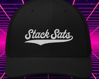 Embroidered Bitcoin Trucker Cap, Stack Sats Crypto Hat, Stocking Stuffer Gift for Bitcoin Lovers, Crypto Gifts for Him, BTC Hats for Men
