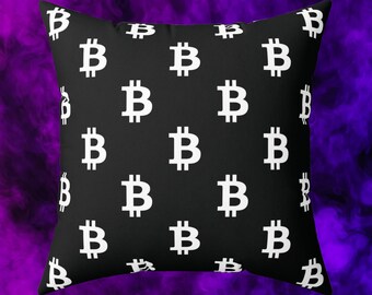 Bitcoin Throw Pillow, Crypto Gift for Boyfriend, Man Cave Decor, Mens Pillows, BTC Gifts for Him, Bitcoin Accessories, Crypto Pillow