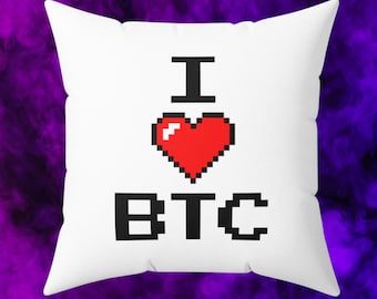 I Love BTC Pillow, Bitcoin Throw Pillow, Crypto Home Decor, Gift For Bitcoin Lovers, Bitcoin Investor Gift