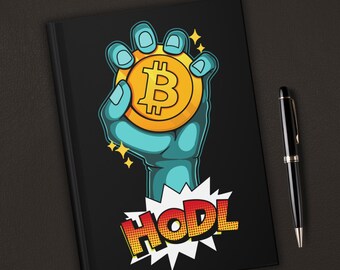 Pop Art Bitcoin Hardcover Journal, Crypto Trader Gift, HODL Bitcoin Notebook, Funny Investor Gift for Boyfriend, Christmas Gift for Him