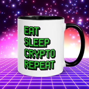 Eat Sleep Crypto Repeat Mug, Crypto Coffee Mug, Crypto Merchandise, Crypto Drinkware, Cryptocurrency Gift for BTC Crypto Investors & Traders