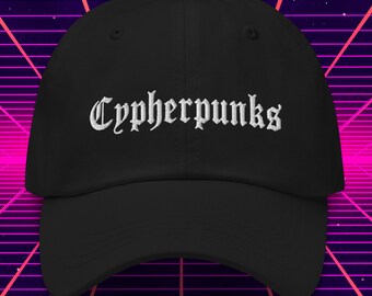 Cypherpunks Crypto Hat, Tech Lover Gift, Bitcoin Accessories, Embroidered Gothic Style Cap, Cryptocurrency Gifts for Him Her, BTC Dad Hat