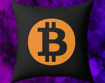 Bitcoin Logo Throw Pillow, Crypto Man Cave Gift for Boyfriend, Bitcoin Investor Gift, Mens Pillows, BTC Gifts for Him, Crypto Home Decor