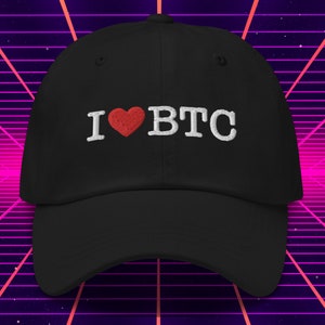 I Love Bitcoin Hat, I Heart BTC Cap, Gift for Bitcoin Lovers, Embroidered Crypto Hat, Bitcoin Accessories, BTC Merch, Crypto Investor Gifts