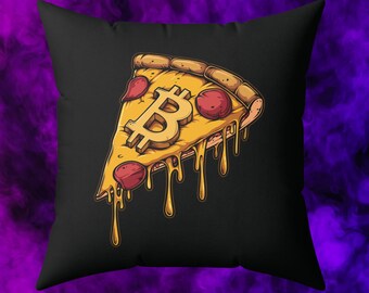 Bitcoin Pizza Throw Pillow, Crypto Lover Gift, Bitcoin Home Decor, Crypto Man Cave Gift, Funny Gift for Bitcoin Enthusiasts, Mens Pillows
