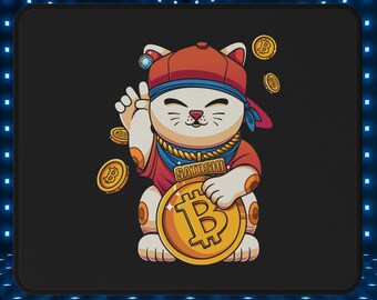 Maneki Neko Bitcoin Mouse Pad, Crypto Desk Accessory, Satoshi Lucky Cat Gift, Bitcoin Office Decor, BTC Gift for Boyfriend, Tech Lover Gifts
