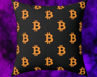 Bitcoin Throw Pillow, Crypto Gift for Boyfriend, BTC Investor Gift, Man Cave Decor, Gifts for Him, Bitcoin Accessories, Square Crypto Pillow
