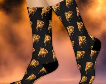 Bitcoin Pizza Crew Socks, Crypto Investor Gift, Mens Christmas Gifts, Funny Dad Gift, Bitcoin Stocking Stuffer, Fathers Day Gift for Husband