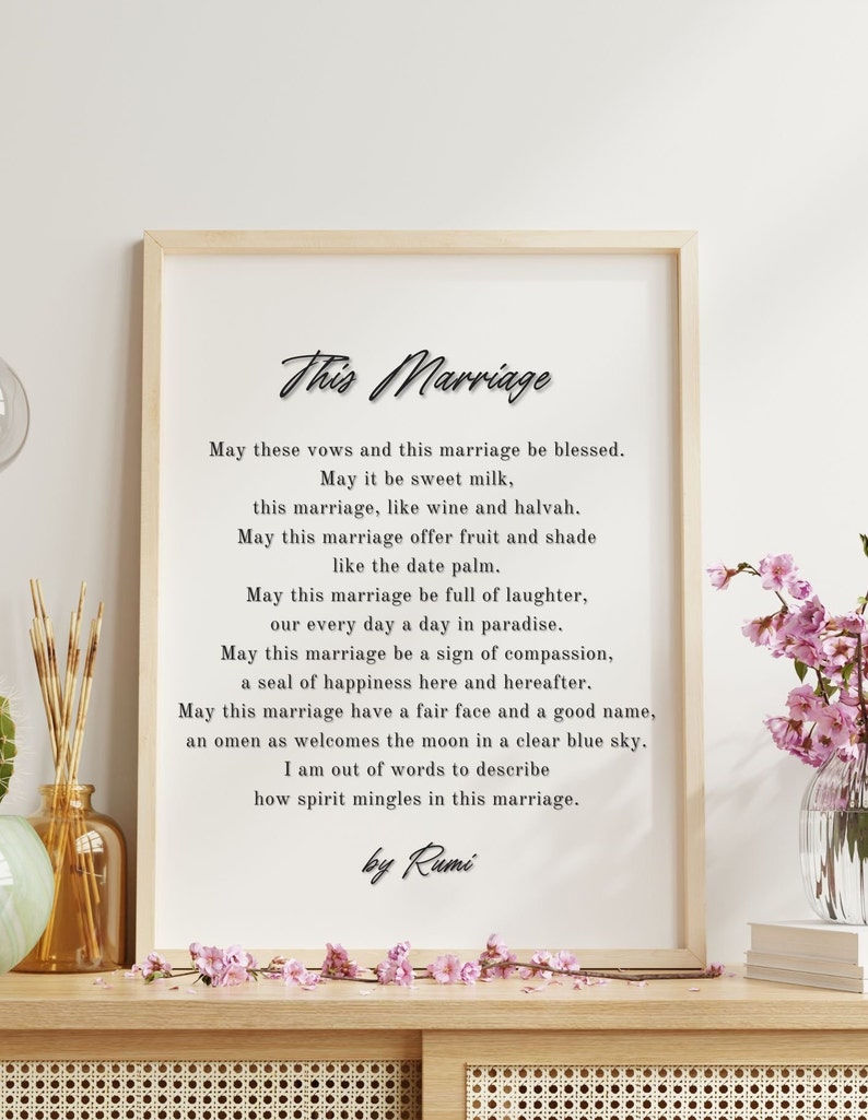 RUMI Marriage Poem Gift, Wedding Print, Love Poem Engagement Gift Idea