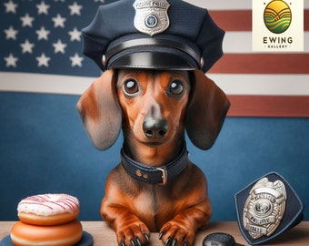 Funny animal. dachshund dog in police cap in three versions. 90x90,