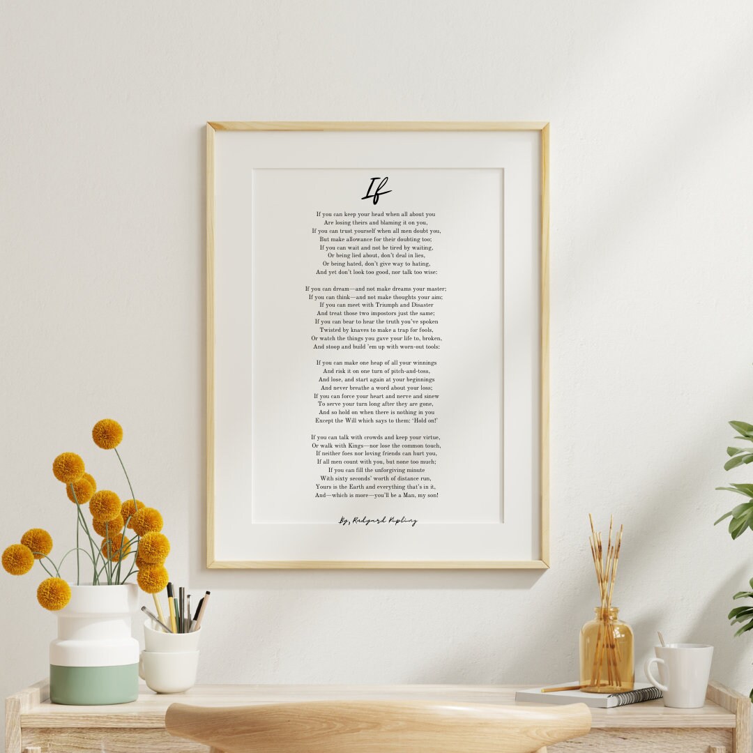 If Poem Print by Rudyard Kipling, If Printable Poster Minimalist Font ...