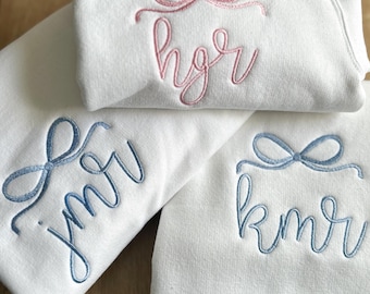 Embroidered Bow Monogram Sweatshirt: Custom Initial Crewneck, Youth Bow Monogram Sweatshirt