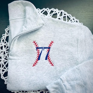 Baseball Mama Embroidered Quarter-Zip Sweatshirt: Custom Player Number
