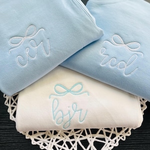 Embroidered Bow Monogram Sweatshirt: Custom Initial Crewneck, Youth Bow Monogram Sweatshirt