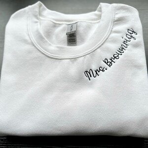Custom Name Neckline Embroidered Sweatshirt, Bride Gift, Bachelorette Party Gift, Bridal Shower Gift