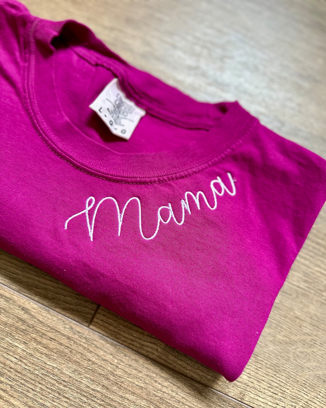 Mama Curved Neckline Embroidered T-shirt - Mama Neckline