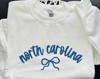 North Carolina Bow Embroidered Sweatshirt, Custom State Crewneck