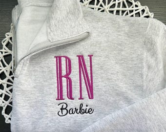 Personalized RN Quarter-Zip Sweatshirt - Embroidered Nurse Pullover