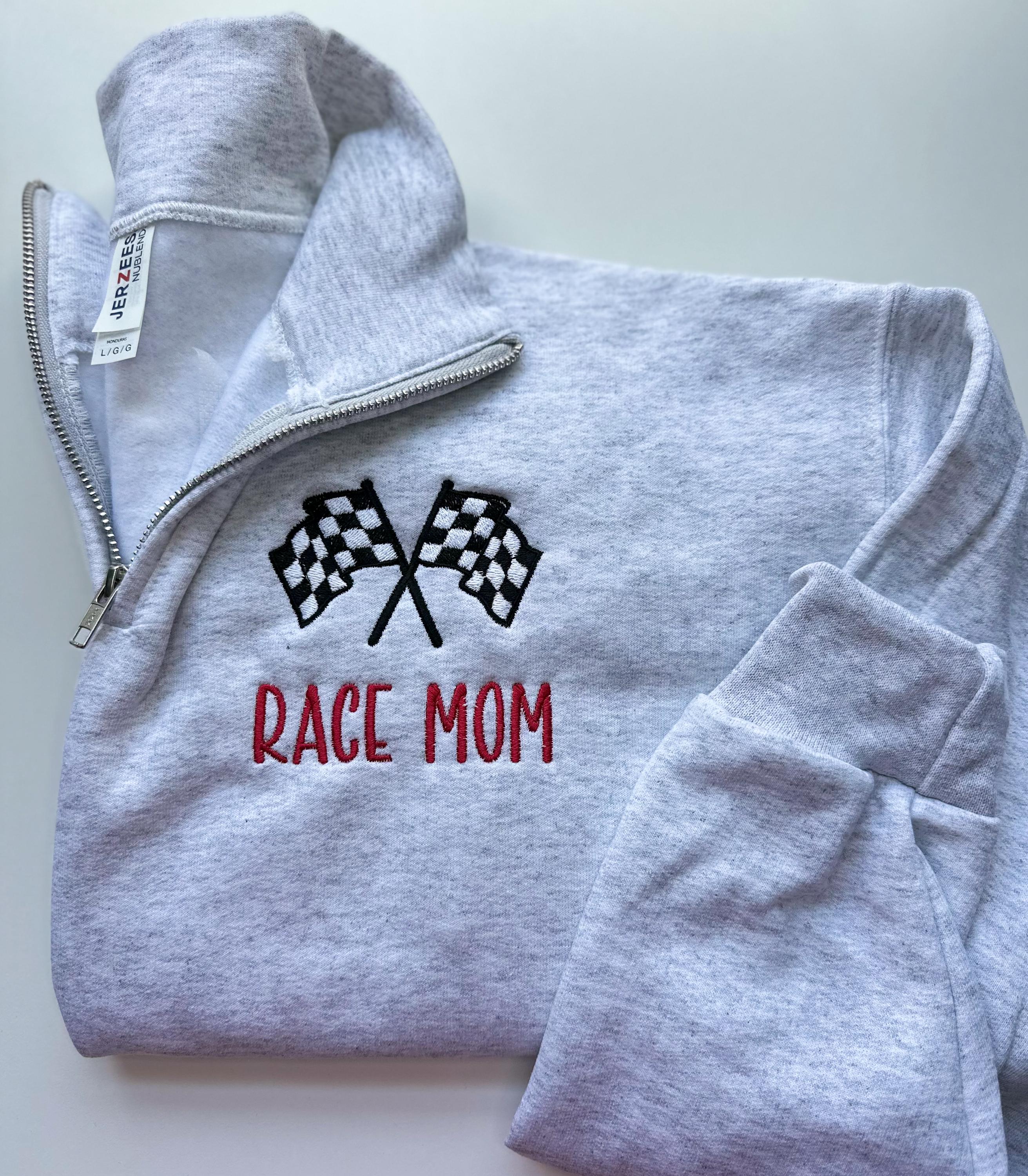 Embroidered Race Mom Quarter-zip Sweatshirt - Etsy