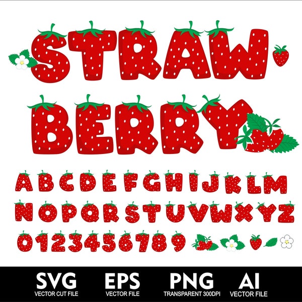 Strawberry Font SVG Strawberry Fruit Alphabet Strawberry Letters Strawberry Font Svg Png Eps Ai