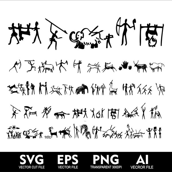 Prehistoric Murals Svg Stone Age Hieroglyph Font Svg Stone symbols Alphabet Stone Age Letters for Cricut SVG Eps AI Font Stone Hieroglyph