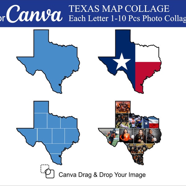 Texas Photo Collage for Canva 1-10pcs inside Collage for Canva TEXAS Map Design Photo Fill Editable Maps Photo Texas Collage