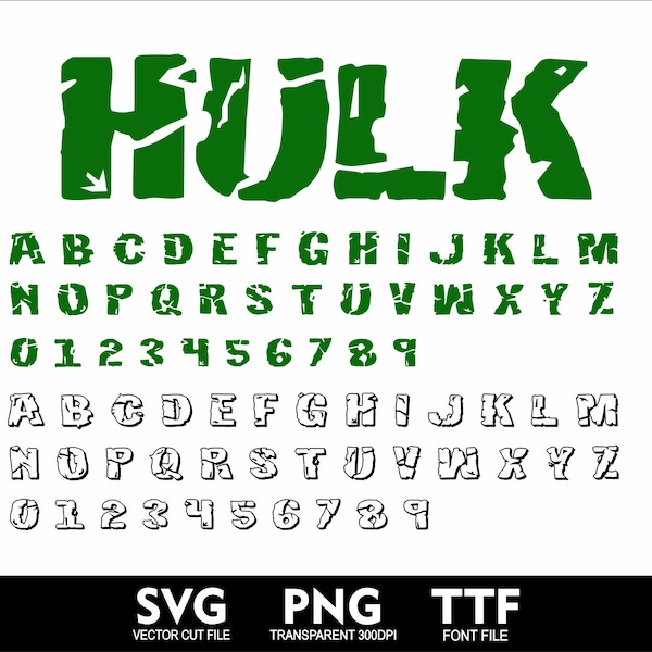 Cartoon HULK Font Alphabet Svg Hero Hulk Font Alphabet Svg Superhero Hulk Font and Clipart Svg Png TTFFont