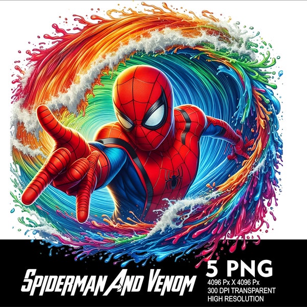5 PNG Superhero Spider-Man Splash and Watercolor Transparent PNG file for Sublimation 300Dpi High Resolution PNG Download Files