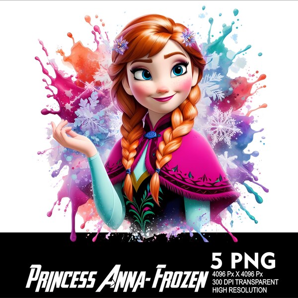 5 PNG Princess Anna Splash and Watercolor Transparent PNG file for Sublimation 300Dpi High Resolution PNG Download Files Princess Anna