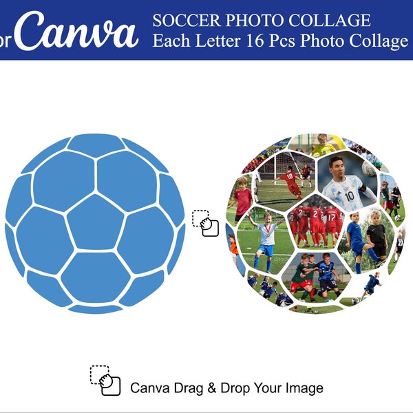 Collage de photos de football, 16 pièces à l'intérieur, modèle de toile de collage de photos de football, collage de sport