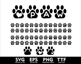 Paw Font SVG Dog Alphabet Font Paw Letters Kitty Paw Alphabet Cat and Dog Paw Ltters  for Cricut SVG Png Eps TTF Font