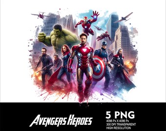 5 PNG Avenger Heroes Splash y acuarela Archivo PNG transparente para sublimación 300Dpi Alta resolución PNG Descargar archivos Superhéroes