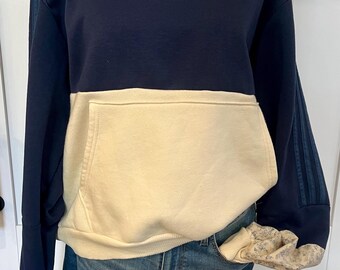 Navy Adid@s crew with added off white bottom and floral detailed sleeves