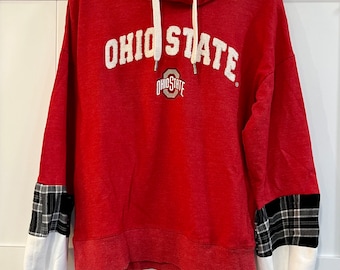 Renewed hoodie with flannel and white fleece sleeves