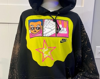 Upcycled black reverse dye hoodie with vintage N!ke logo