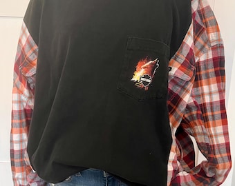 Harley Davidson graphic T with added flannel sleeves