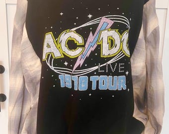 Ac/DC graphic sweatshirt T with added flannel sleeves