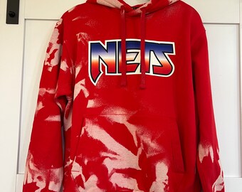 Renewed Nets red hoodie with custom reverse dye
