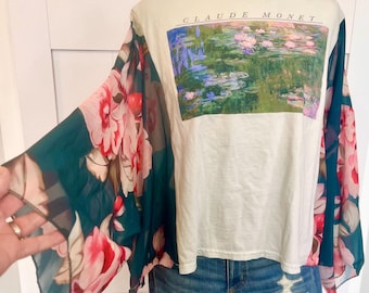 Claude Monet graphic shirt with added floral sleeves