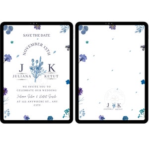 wedding invitation blue floral zdjęcie 1