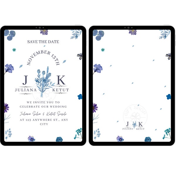 wedding invitation blue floral