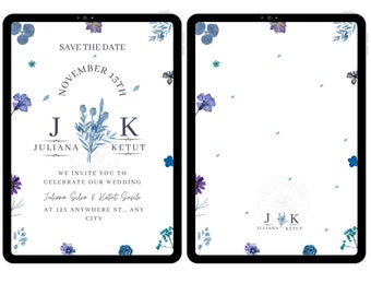 wedding invitation blue floral