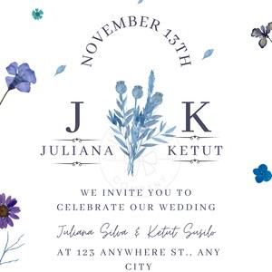 wedding invitation blue floral zdjęcie 4