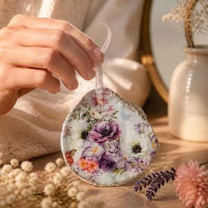 Flower Paper Decopauged Onto a Flat Oyster Shell