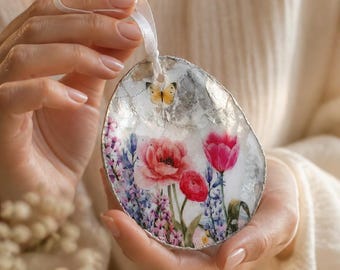 Flowers Decopauged Onto a Flat Oyster Shell