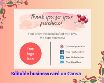 Thank You Card, DIY Marketing Cards Template, Thank You For Your Order Card, Package Insert Thank You Cards, Small Business Card