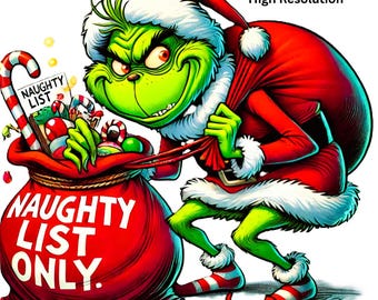 Funny Grinch Naughty List Digital Art - Ideal Christmas Decor for Those with a Witty Side