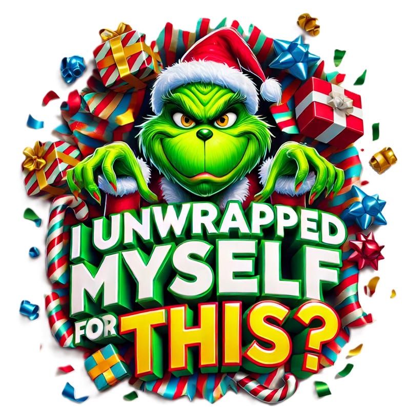 3D Disney-inspired Grinch bursting through festive wrapping paper, perfect for Christmas decor, mugs, shirts, and junk journals. High-quality PNG clipart capturing the Grinch mischievous and humorous expressions ; USA ; Fun Christmas ; Grinch files